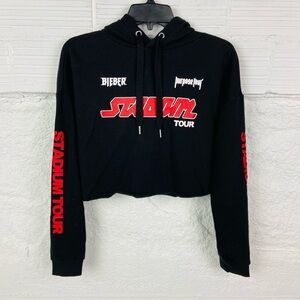 H&M JUSTIN BIEBER stadium purpose tour black & red fleece cropped hoodie small
